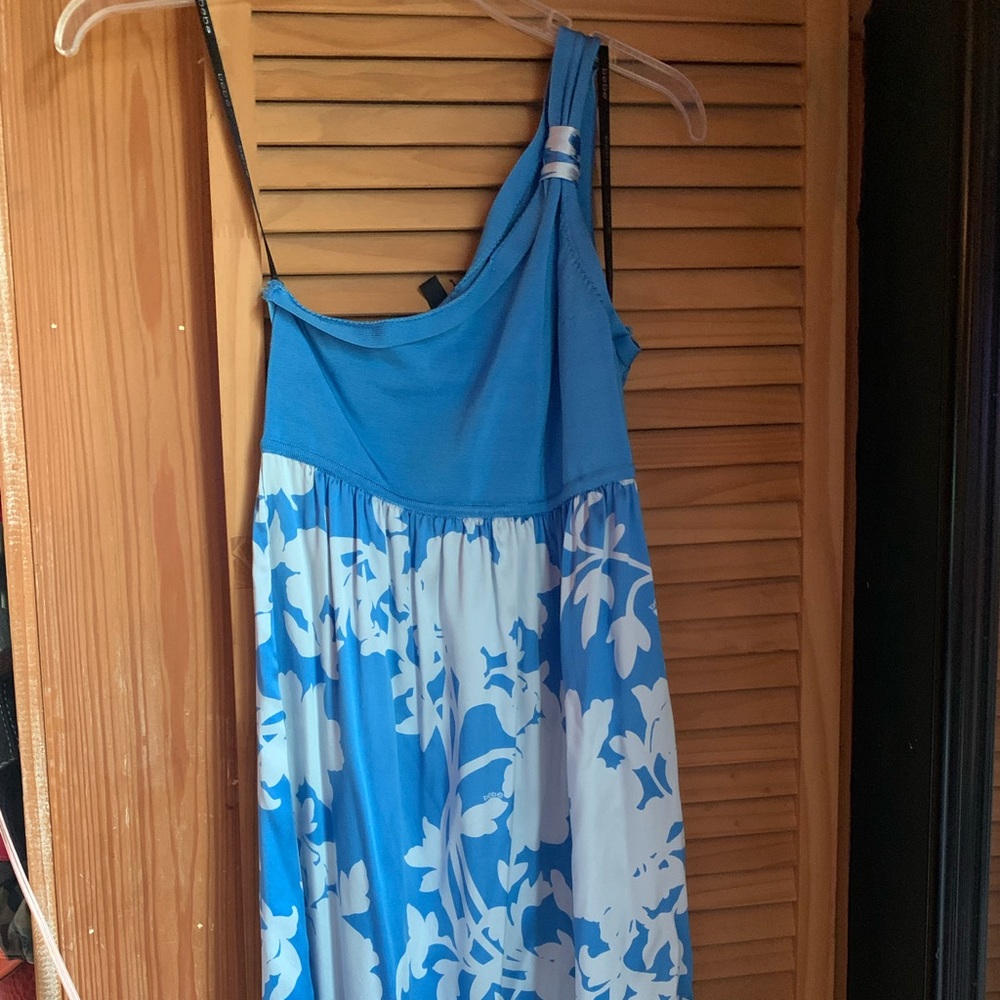 Blue One Shoulder Bebe silk dress